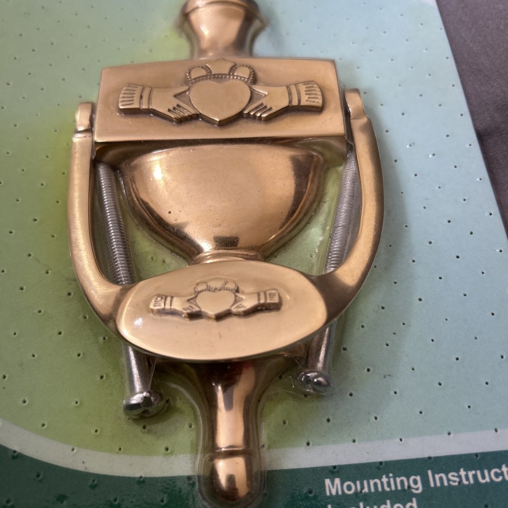 Vintage Claddagh Irish Door Knocker Celtic Cross Heart Brass with Hardware New - Picture 5 of 5